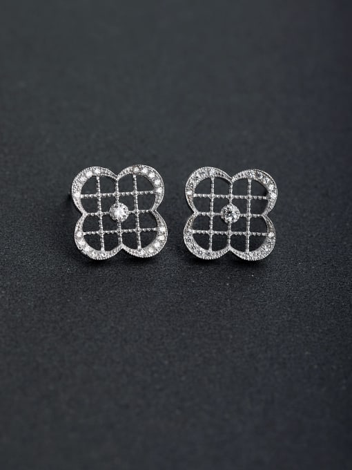 Lin Liang Micro inlay Rhinestone Four leaf 925 silver Stud earrings 0