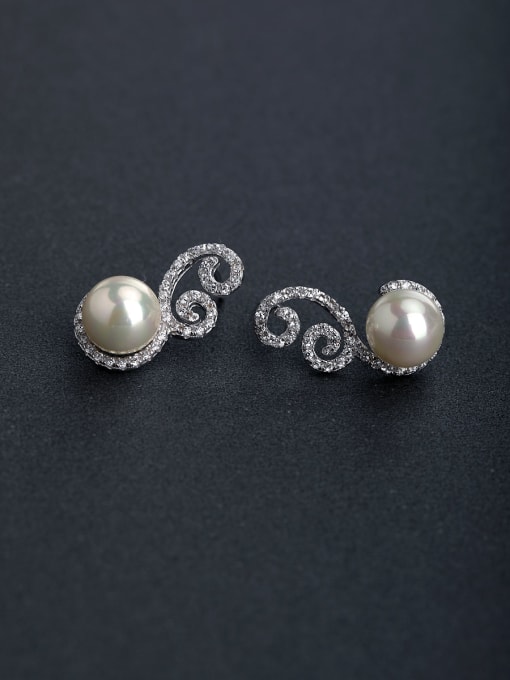Lin Liang Micro inlay Zircon personality Imitation pearls 925 silver Drop Earrings 0