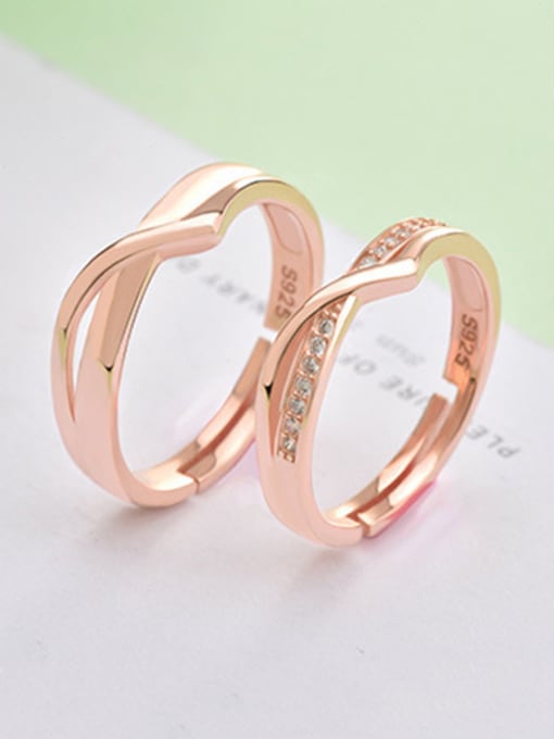 Rose Gold 925 Sterling Silver With  Cubic Zirconia Simplistic  Fashion Lovers Free Size Rings