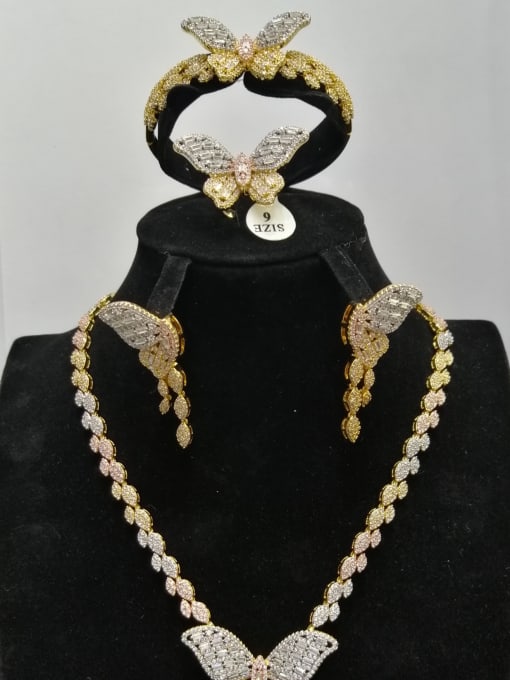 Tabora GODKI Luxury Women Wedding Dubai Copper With MIX Plated Fashion Butterfly 4 Piece Jewelry Set 0