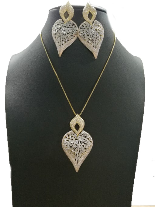 Tabora GODKI Luxury Women Wedding Dubai Copper With Mix Plated Fashion Leaf 2 Piece Jewelry Set 0
