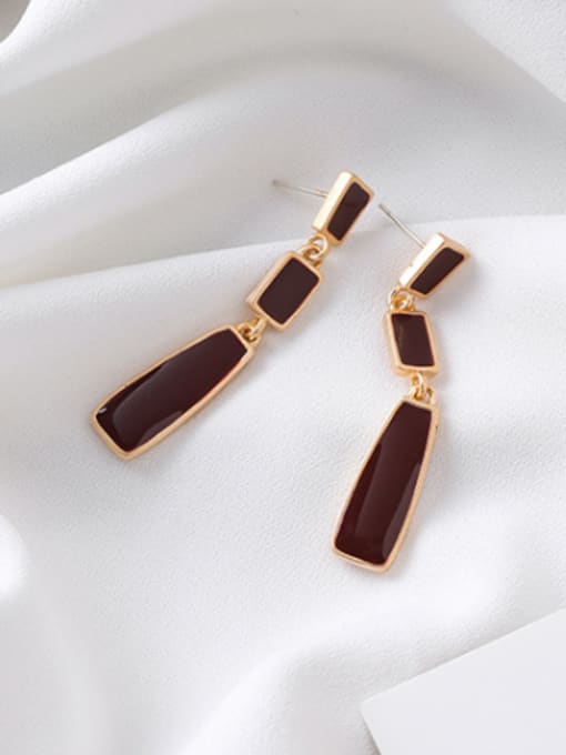 A Wine red Alloy With Rose Gold Plated Punk Geometric Drop Earrings