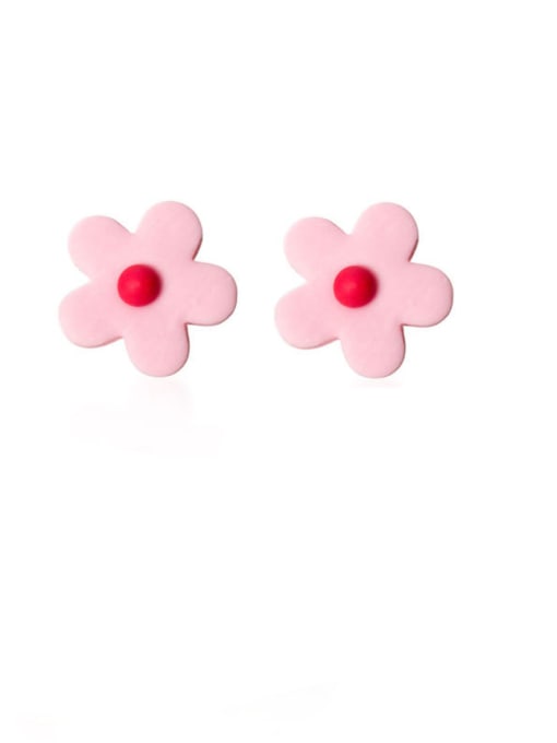 pink 925 Sterling Silver With Platinum Plated Cute Flower Stud Earrings