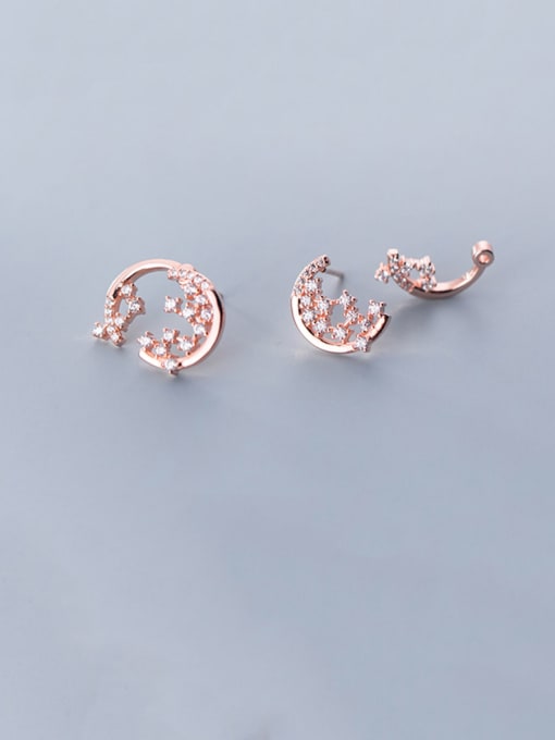 Rose Gold 925 Sterling Silver With  Cubic Zirconia Simplistic Moon Stud Earrings