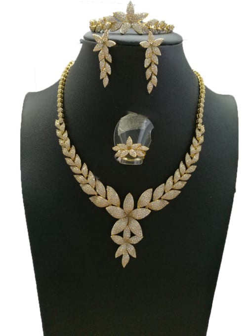 Tabora GODKI Luxury Women Wedding Dubai Copper With Gold Plated Classic Flower 4 Piece Jewelry Set