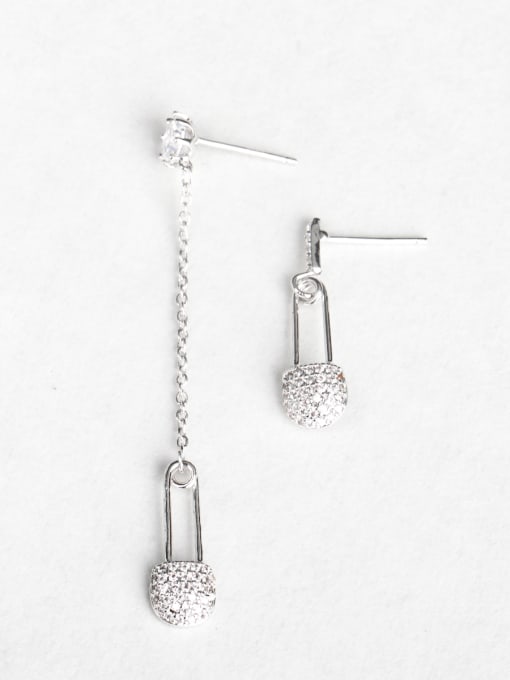 ANI VINNIE Simple Zircon lock Copper inlaid platinum Asymmetry Drop Earrings 0
