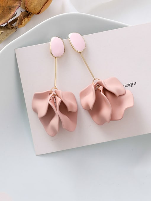 A Pink Alloy With Gold Plated Personality Flower Drop Earrings