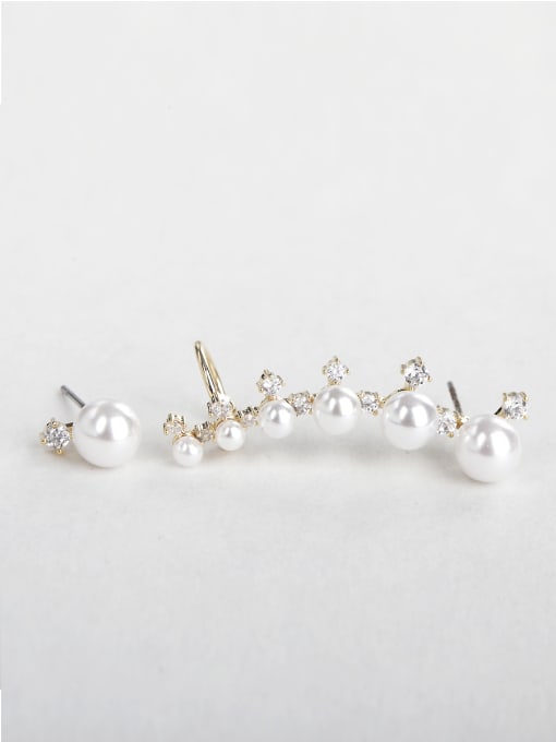 Gold Zircon Imitation pearls earrings