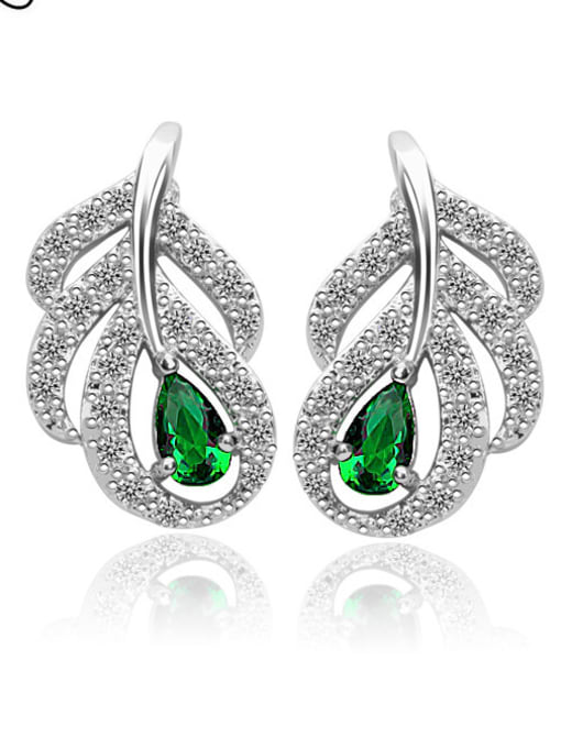 Emerald-T01F15 Copper With Platinum Plated Delicate Leaf Stud Earrings