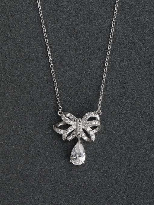 Lin Liang Micro inlay Zircon Abstract flowers 925 Silver Necklaces