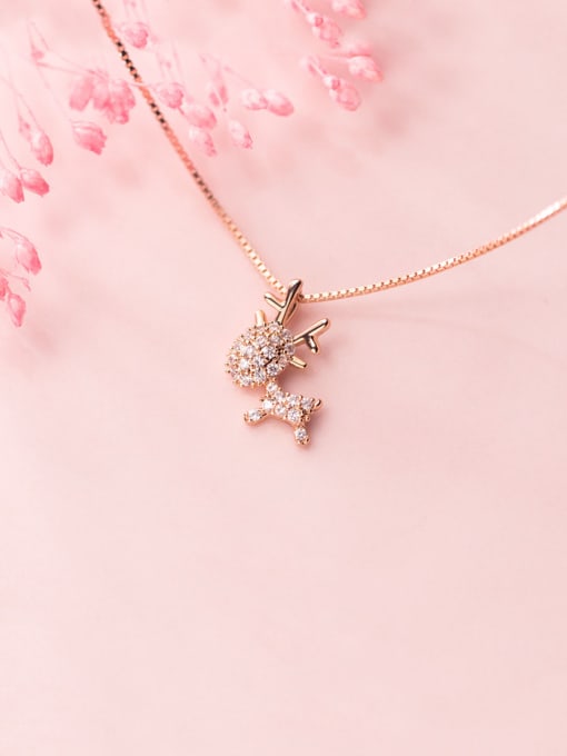 Rosh 925 Sterling Silver With Rose Gold Plated Cute Small Elk  Necklaces 0