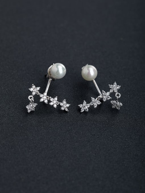 Lin Liang Elegant Micro inlay Zircon Star Pearl  925 silver Stud earrings 0