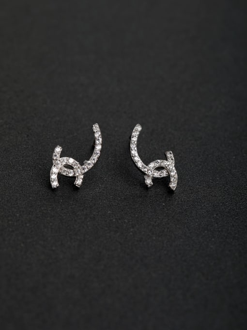 Lin Liang Micro inlay Zircon character C 925 silver Stud earrings 0