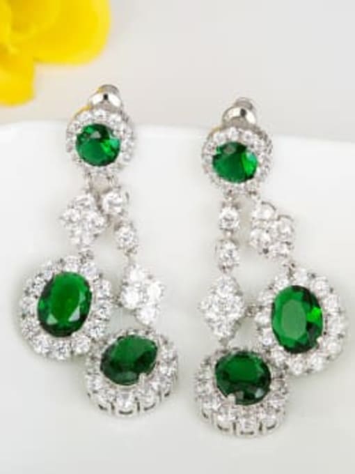 green-T06E08 Copper With Platinum Plated Luxury Oval Drop Earrings