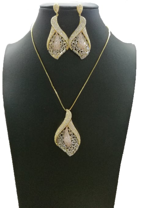 Tabora GODKI Luxury Women Wedding Dubai Copper With Mix Plated Fashion Leaf 2 Piece Jewelry Set