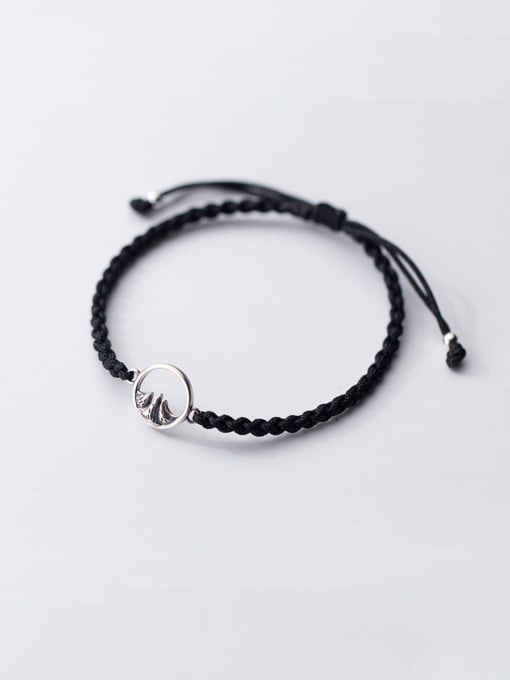 Black Rope 925 Sterling Silver With Platinum Plated Simplistic Round Braided rope Bracelets