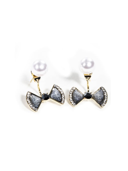 Black Multicolor Bow tie Imitation pearls Stud Earrings