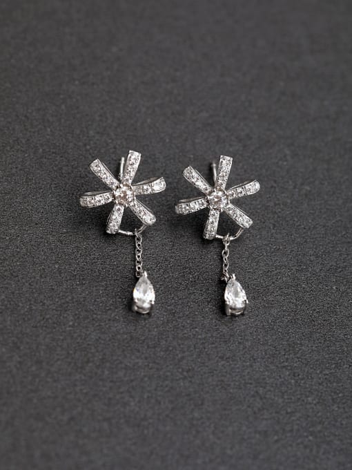 Lin Liang Inlaid  zircon Flower Water drop  delicate  925 Silver Earrings 0