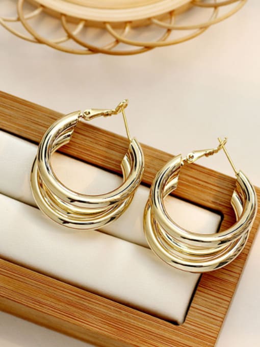 14K Gold Copper Geometric Minimalist Hoop Trend Korean Fashion Earring
