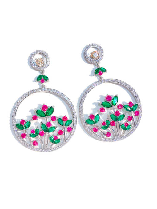 KK Copper With  Cubic Zirconia Luxury Flower Chandelier Earrings