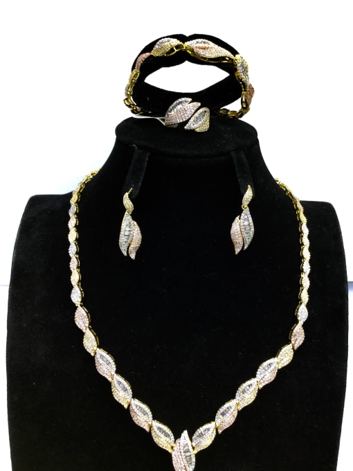 Tabora GODKI Luxury Women Wedding Dubai Copper With MIX Plated Fashion Leaf 4 Piece Jewelry Set 0
