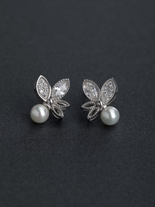 Lin Liang Butterfly flying Micro inlay Zircon 925 silver Stud earrings 0