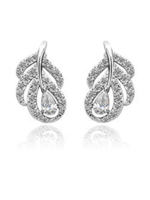 White-T01F14 Copper With Platinum Plated Delicate Leaf Stud Earrings