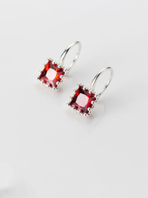 silver +red 925 Sterling Silver With Cubic Zirconia  Simplistic Geometric Hook Earrings