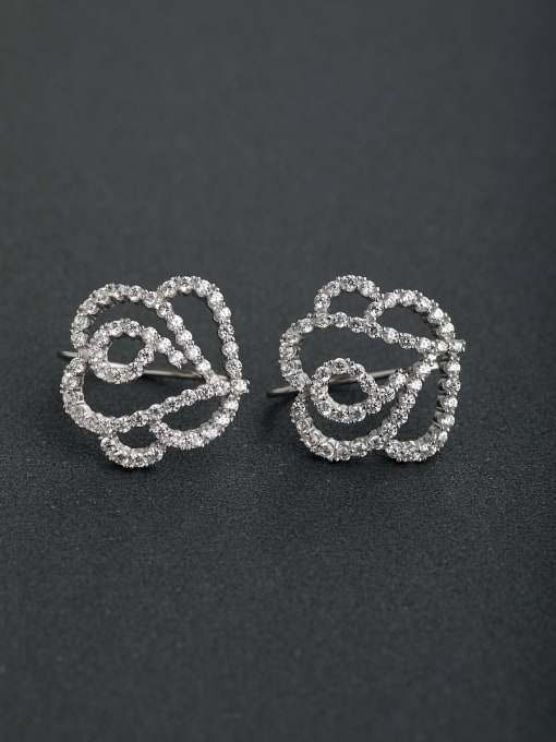 Lin Liang Micro inlay Zircon Flower 925 silver Stud earrings 0