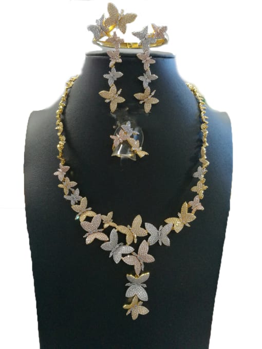 Tabora GODKI Luxury Women Wedding Dubai Copper With Mix Plated Fashion Butterfly 4 Piece Jewelry Set 0