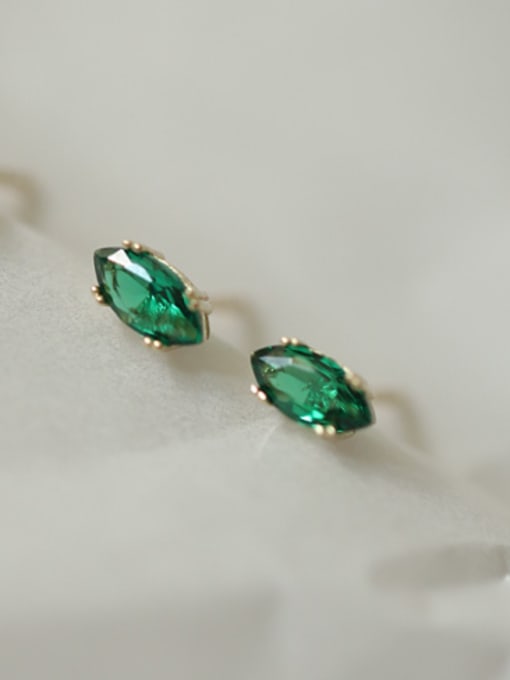 Gold+emerald Green 925 Sterling Silver Cubic Zirconia Water Drop Minimalist Stud Earring