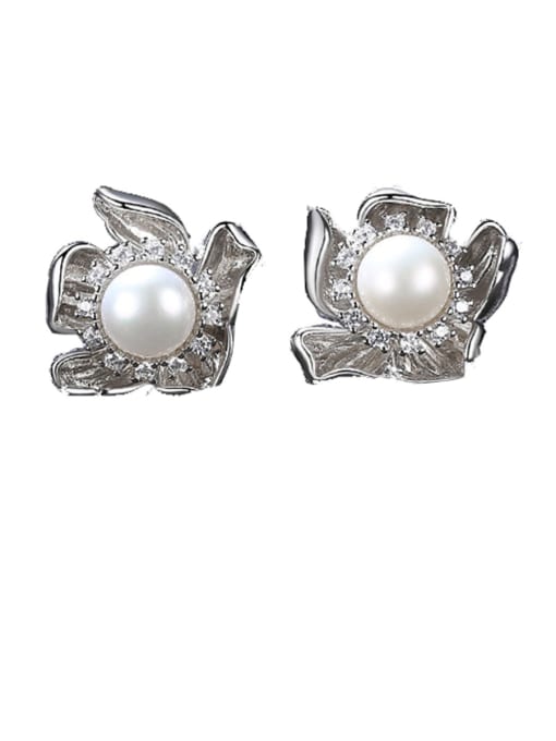 CCUI 925 Sterling Silver With Artificial Pearl Delicate Flower Stud Earrings 4