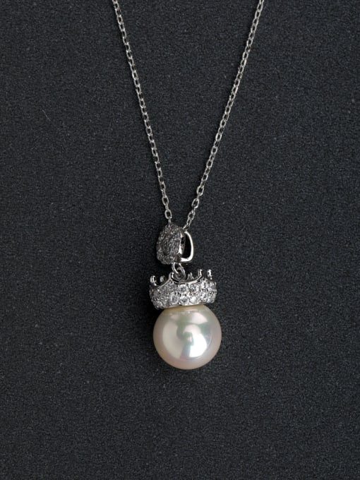 Lin Liang Micro inlay Zircon Crown Imitation pearls 925 Silver Necklaces 0