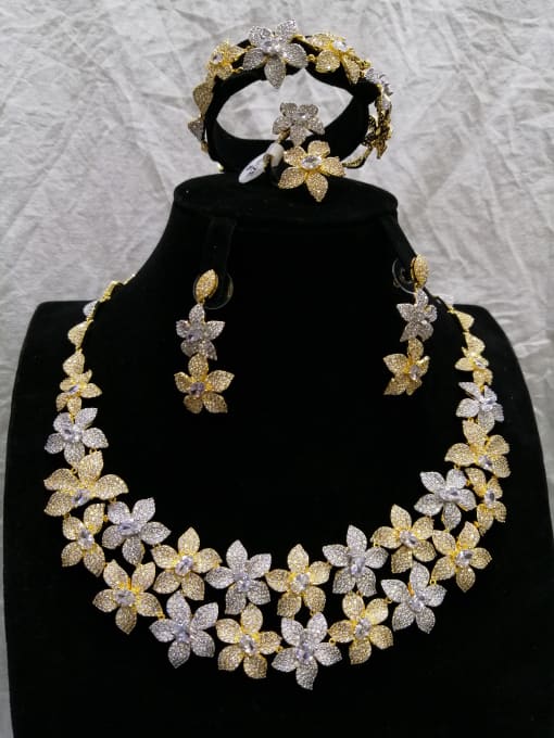 Tabora GODKI Luxury Women Wedding Dubai Copper With MIX Plated Trendy Flower 4 Piece Jewelry Set 0