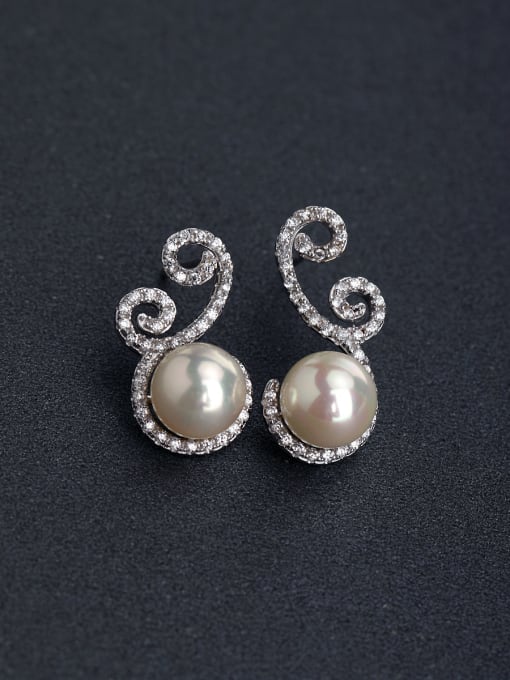 Lin Liang Micro inlay Zircon  personality Imitation pearls 925 silver Drop Earrings 0