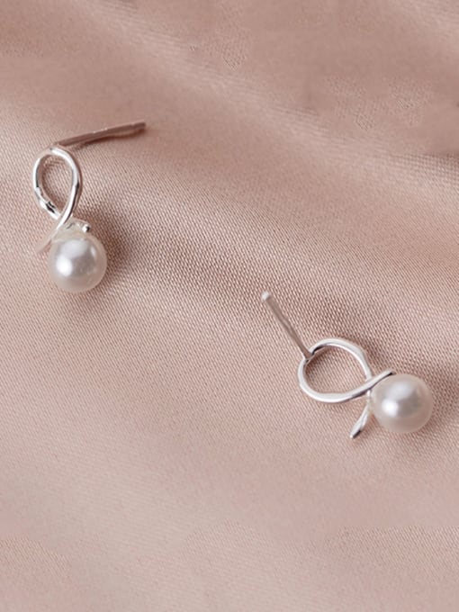sliver 925 Sterling Silver With Artificial Pearl  Simplistic Hollow Round Stud Earrings
