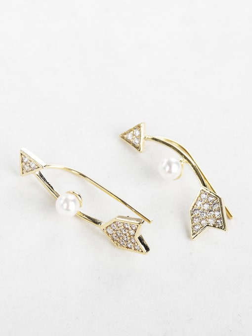 Gold Bow shape Zircon Imitation pearls earrings