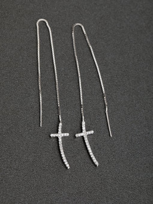 Lin Liang Micro inlay Zircon Cross 925 silver Threader Earrings 0