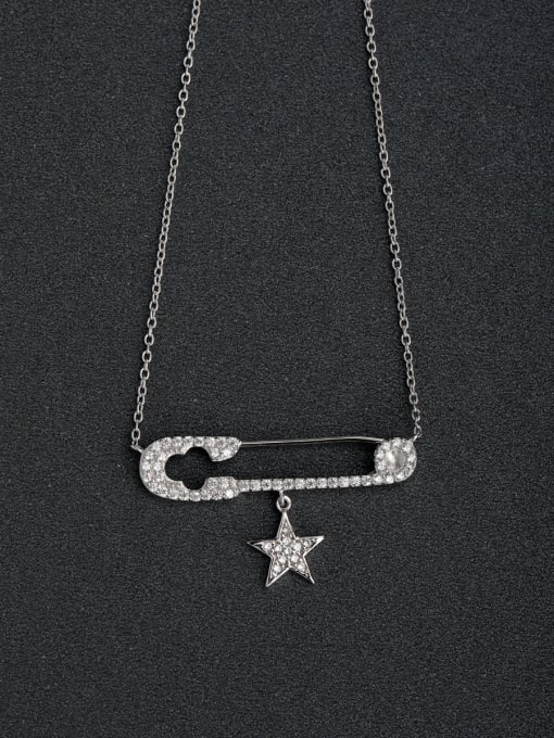 Lin Liang Rhinestone insert Pin Five-pointed star 925 Silver Necklace 0