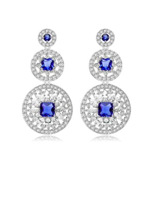 Blue Copper With Platinum Plated Fashion Round Drop Earrings