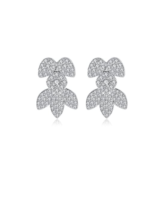 BLING SU Copper With Platinum Plated Delicate Leaf Cluster Earrings 0