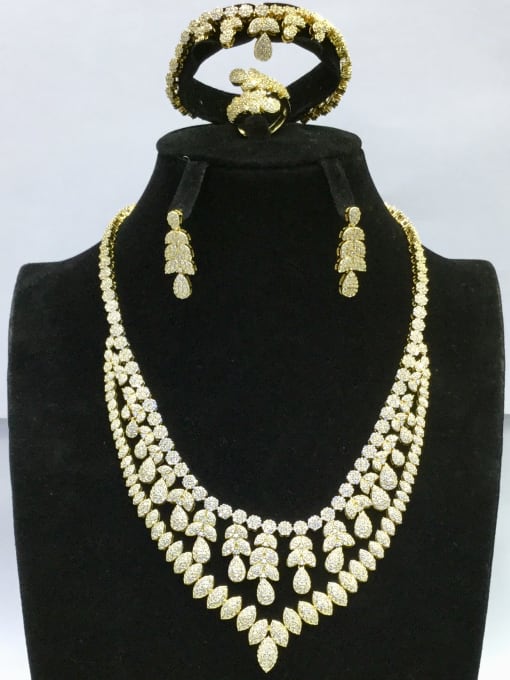 Tabora GODKI Luxury Women Wedding Dubai Copper With Gold Plated Trendy Leaf 4 Piece Jewelry Set
