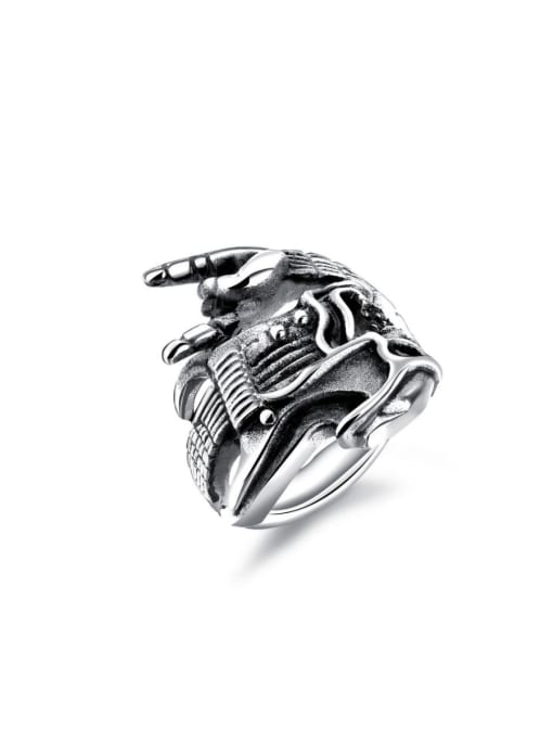 Open Sky Stainless Steel With Antique Silver Plated Punk Skull Men Rings 0