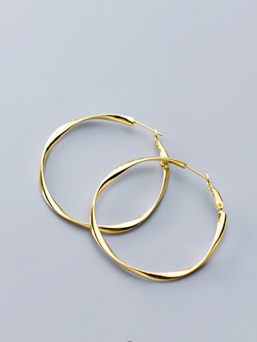 Gold 925 Sterling Silver  Fashion Wave Round Hoop Earrings