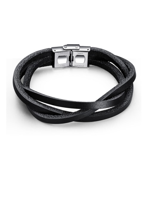 1344-black Stainless Steel With Platinum Plated Simplistic Fringe Bracelets