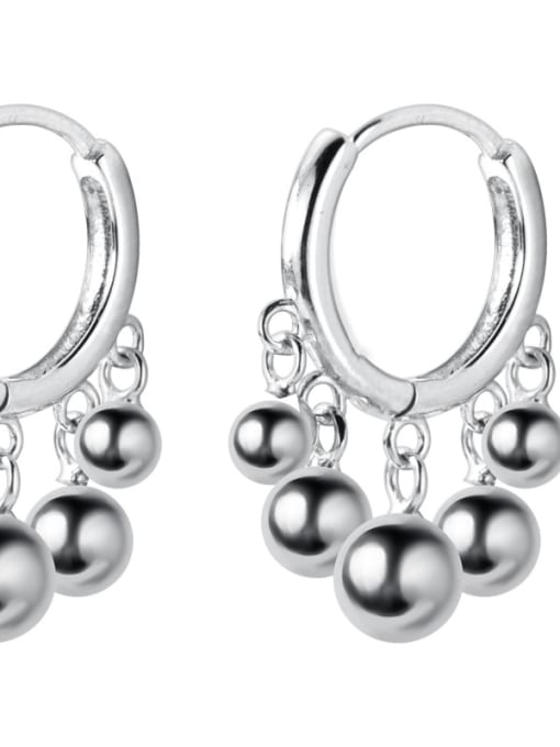 silver 925 Sterling Silver With Glossy Personality Round Bead Clip On Earrings