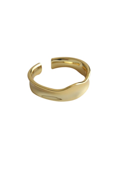 gold 925 Sterling Silver With Sm ooth Simplistic Irregular Free Size  Rings
