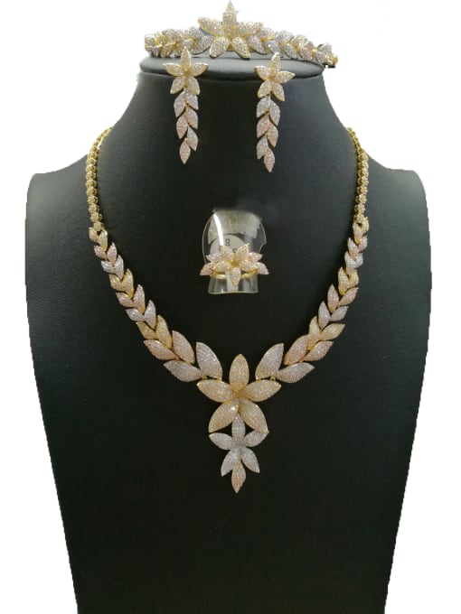 Tabora GODKI Luxury Women Wedding Dubai Copper With Mix Plated Classic Flower 4 Piece Jewelry Set 0