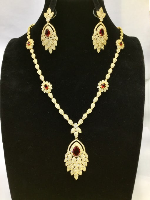 Tabora GODKI Luxury Women Wedding Dubai Copper With MIX Plated Trendy Leaf 2 Piece Jewelry Set 0