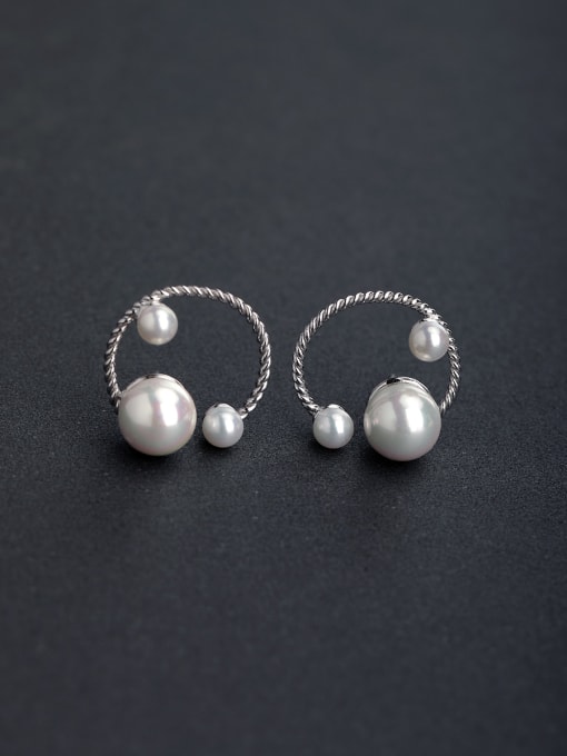 Lin Liang Elegant Imitation pearls 925 silver Stud earrings 0